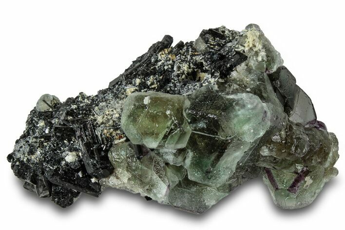 Green Fluorite Crystals on Black Tourmaline (Schorl) - Namibia #322767